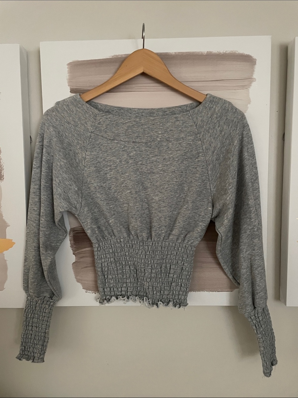 Out From Under Gray Smocked Waist Raw Hem Women's Sweatshirt